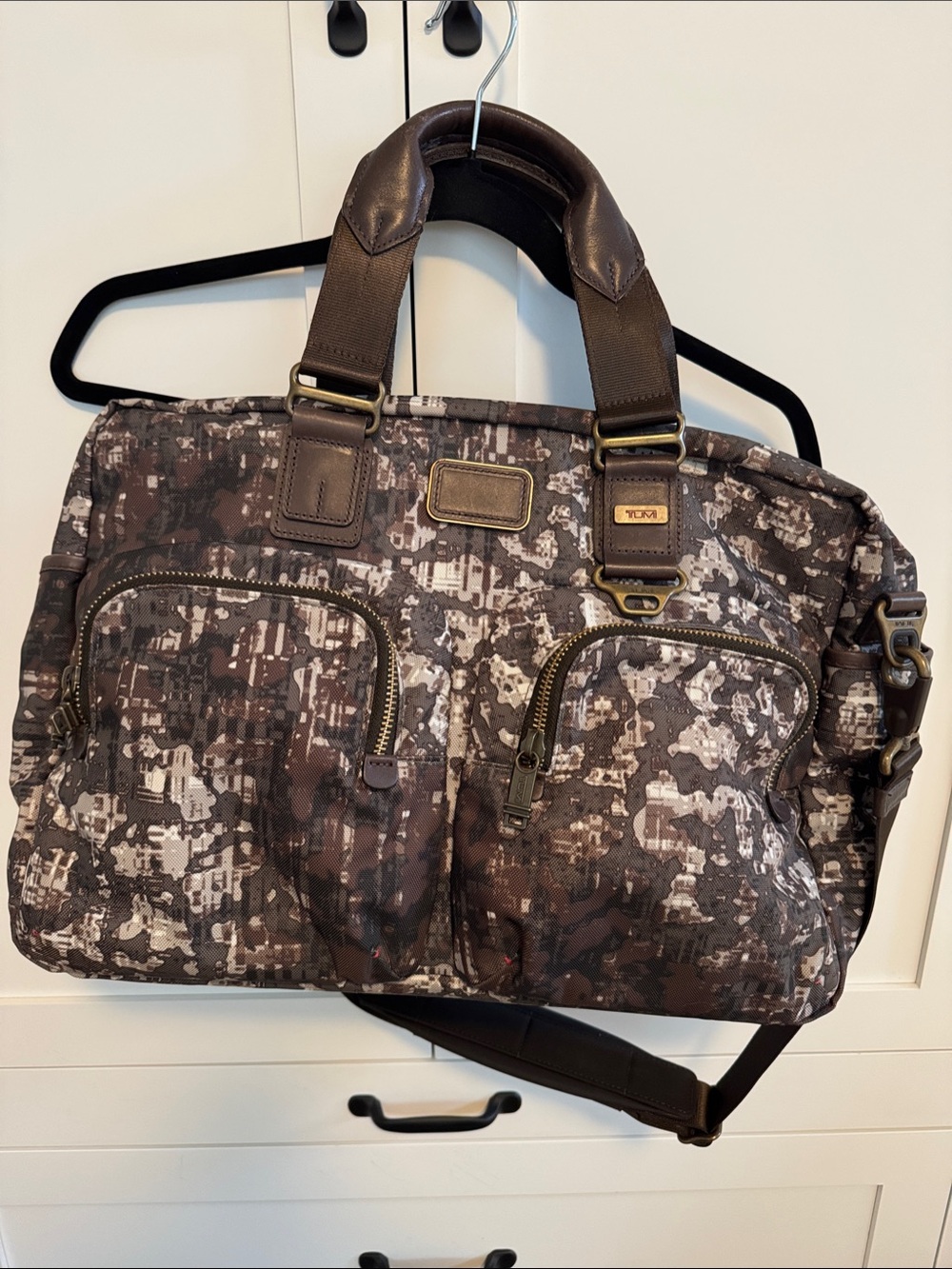 Tumi Alpha Bravo Brown Camoflage Duffel Bag with Brown Leather Trim